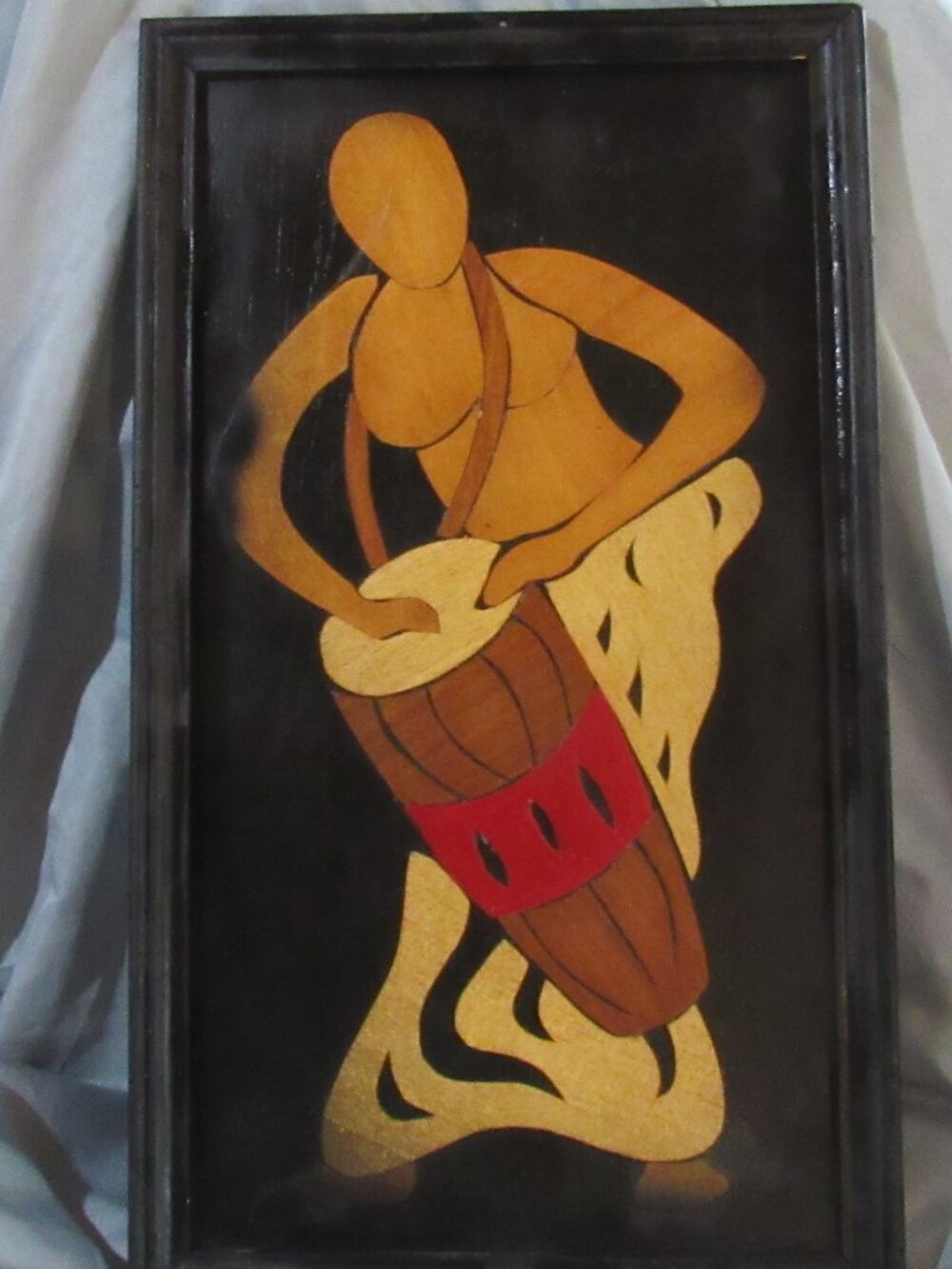 Mid Century Modern Guyana Artist & Designer D Addo Wood Collage Art Drummer Y212